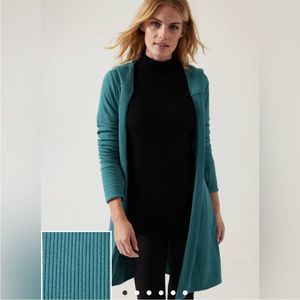 Athleta Harmony Pose Wrap Hooded Ribbed Cardigan in Borealis Green Medium